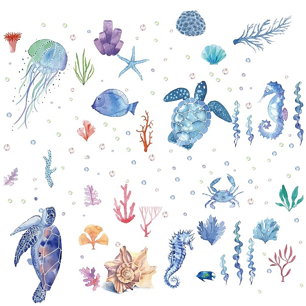 

PandaHall CRASPIRE 16Pcs Ocean Wall Stickers Sea Animals Turtle Sharks Stickers Window Stickers Decals PVC Waterproof Self Adhesive Wall...