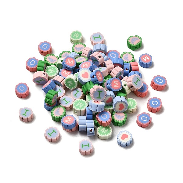 

PandaHall Handmade Polymer Clay Beads, Flat Round, Letter Pattern, 9~10x4.5mm, Hole: 1.6mm Polymer Clay Letter Multicolor