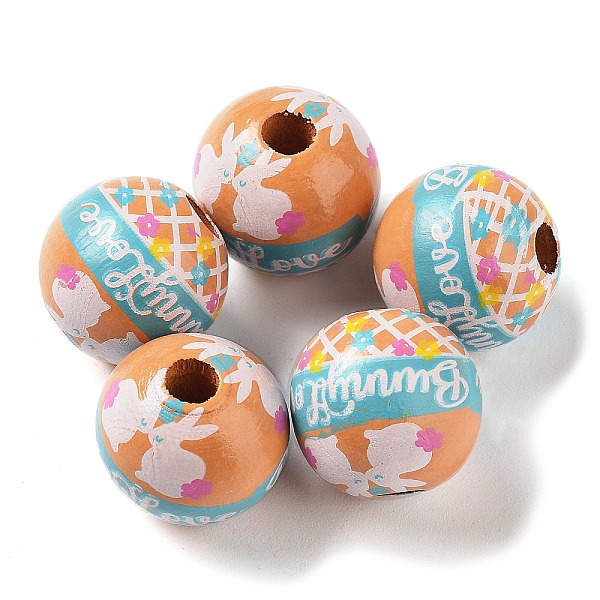 PandaHall Easter Theme Printed Wood European Beads, Large Hole Beads, Round, Chocolate, 16mm, Hole: 4.5mm Wood Round Brown