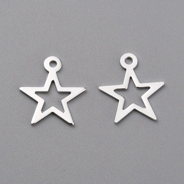 

PandaHall Brass Charms, Hollow Star, 925 Sterling Silver Plated, 10.5x9.5x0.3mm, Hole: 1mm Brass Star