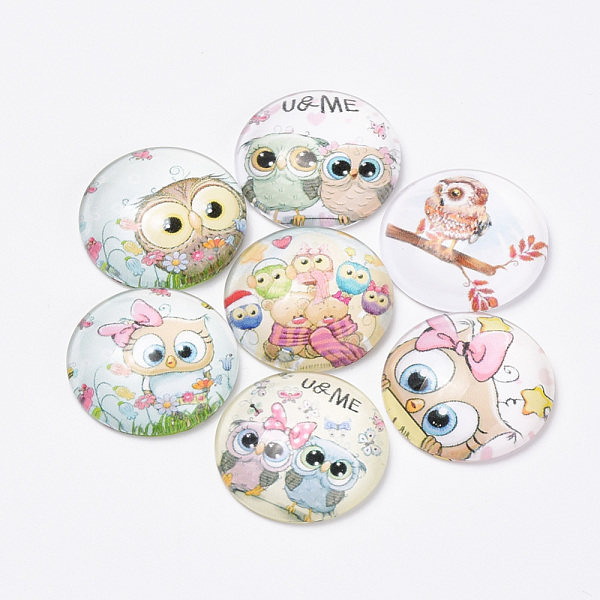 

PandaHall Printed Glass Flat Back Cabochons, Dome/Half Round, Owl Pattern, Mixed Color, 10x3.5mm Glass Half Round Multicolor