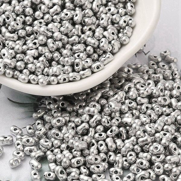 

PandaHall Opaque Glass Seed Beads, Peanut, Silver, 3.5~4x2~2.5x2~2.3mm, Hole: 0.8mm, about 8000pcs/pound Glass Peanut Silver
