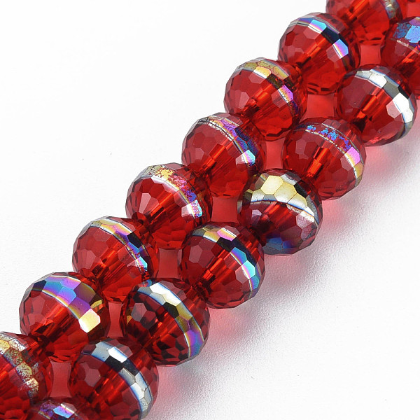 

PandaHall Electroplate Transparent Glass Beads Strands, Rainbow Color Plated, Faceted, Round, Red, 10x9.5mm, Hole: 1.4mm, about...