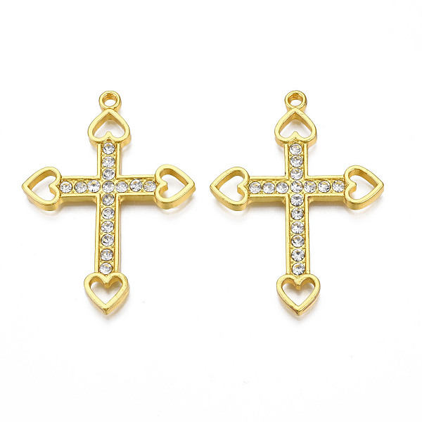 

PandaHall Rack Plating Alloy Big Pendants, with Rhinestone, Cadmium Free & Lead Free, Cross, Golden, Crystal, 53x38x3mm, Hole: 2mm..., Clear