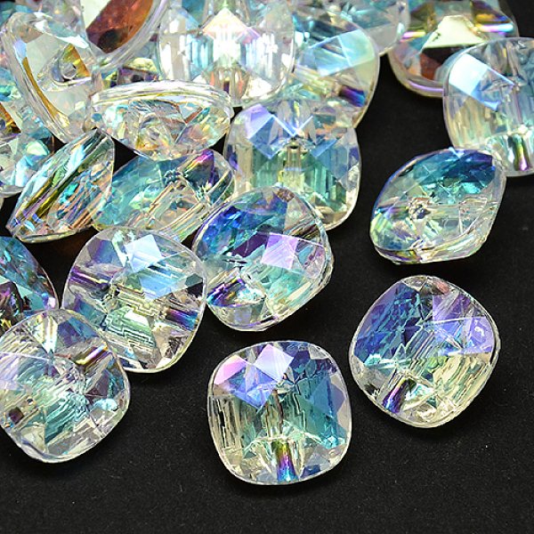 PandaHall Taiwan Acrylic Rhinestone Buttons, Faceted, 1-Hole, Square, Clear, 13x13x7mm, Hole: 1mm Acrylic Rhinestone Square Clear