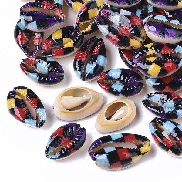 

PandaHall Printed Natural Cowrie Shell Beads, Plaid Beads, No Hole/Undrilled, with Tartan Pattern, Red, 18~21x12~15x7mm Cowrie Shell Shell...