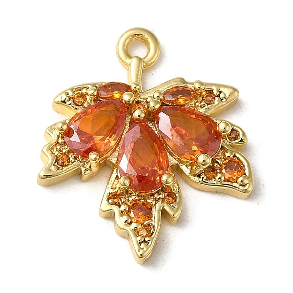 

PandaHall Brass Micro Pave Cubic Zirconia Pendants, with K9 Glass, Maple Leaf Charm, Golden, Dark Orange, 19.5x17x4mm, Hole: 1.5mm...