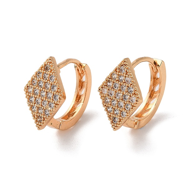 

PandaHall Brass Hoop Earrings with Glass, Rhombus, Light Gold, 15x10x15.5mm Brass