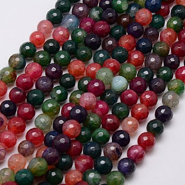 

PandaHall Natural Agate Beads Strand, Faceted, Dyed, Round, Mixed Color, 8mm, Hole: 1mm, about 48pcs/strand, 15 inch Crackle Agate Round..., Multicolor
