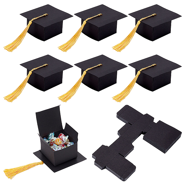 

PandaHall BENECREAT 40pcs Blue Doctoral Cap Shaped Gift Box, 2.95x2.95x1.37inch Graduation Treat Box with Gold Tassel for Graduation..., Black