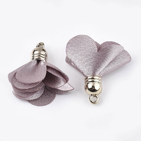 

PandaHall Cloth Pendants, with CCB Plastic, Flower, Golden, Rosy Brown, 30~35x25~37mm, Hole: 1.6mm Cloth Flower Brown