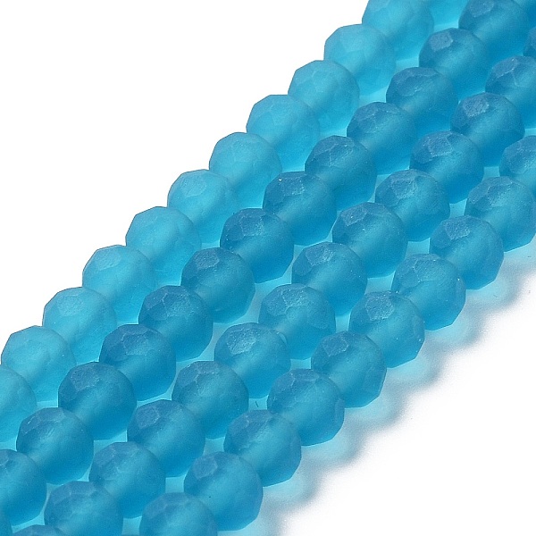 

PandaHall Transparent Glass Beads Strands, Faceted, Frosted, Rondelle, Deep Sky Blue, 8mm, Hole: 1mm, about 63~65pcs/strand, 39~40cm Glass...