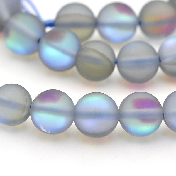 

PandaHall Round Synthetic Frosted Moonstone Beads Strands, Holographic Beads, Dyed, Dark Gray, 8mm, Hole: 1mm, about 45~47pcs/strand, 14~15...