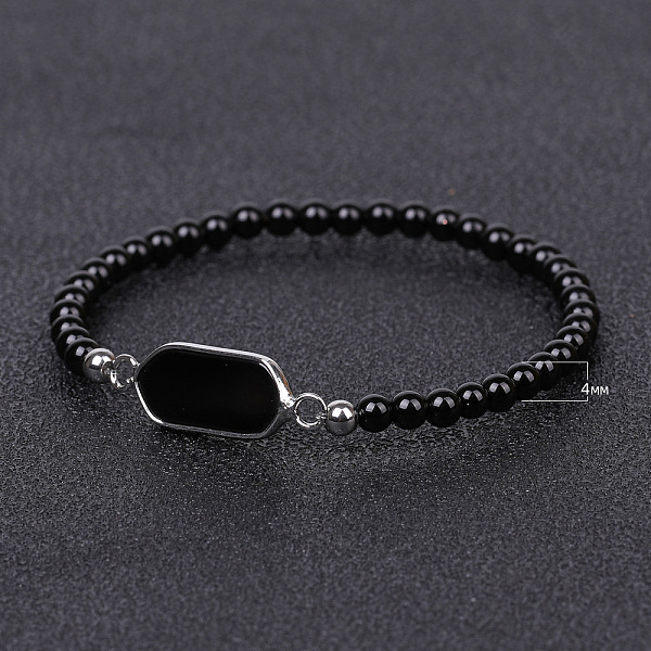 

PandaHall Hexagon Brass Link Bracelets, Natural Obsidian Bead Bracelet, 6-7/8~7-1/8 inch(17.5~18cm) Obsidian Hexagon
