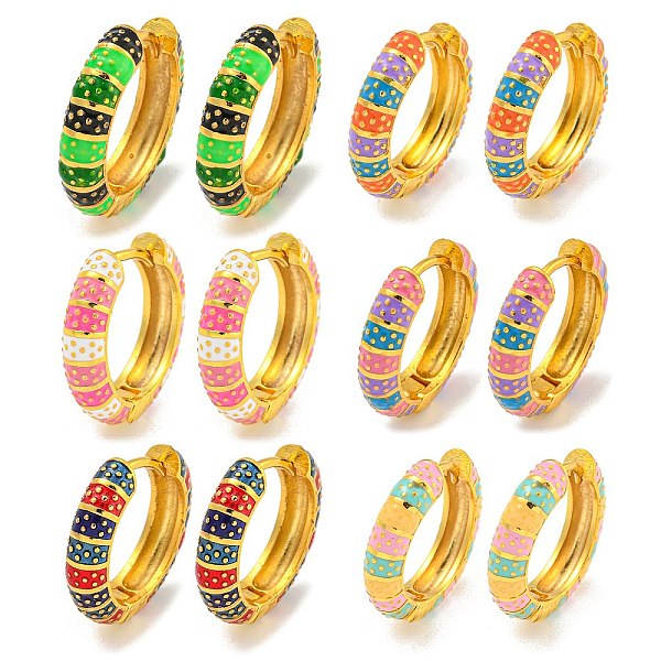 

PandaHall Rack Plating Brass Hoop Earring, with Stripe Enamel, Cadmium Free & Lead Free, Long-Lasting Plated, Real 18K Gold Plated, Mixed..., Multicolor
