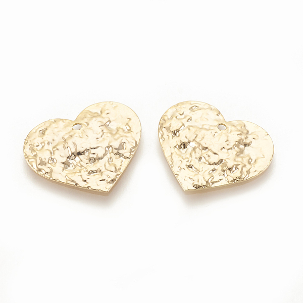 

PandaHall Brass Hammered Pendants, Heart, Nickel Free, Real 18K Gold Plated, 17x20x1.5mm, Hole: 1~1.9mm Brass Heart