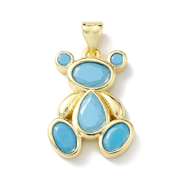 

PandaHall Rack Plating Brass Micro Pave Cubic Zirconia Pendants, Lead Free & Cadmium Free, Bear Charm, Real 18K Gold Plated, Light Sky Blue...