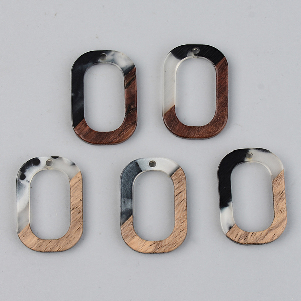 

PandaHall Transparent Resin & Walnut Wood Pendants, Oval, Black, 28x19.5x3mm, Hole: 2mm Resin+Wood Oval Black
