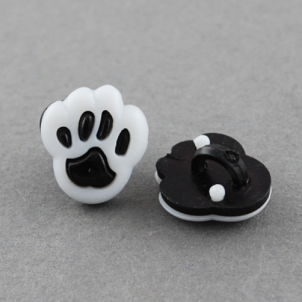 PandaHall Acrylic Shank Buttons, 1-Hole, Dyed, Paw, Black & White, 13x12x8mm, Hole: 4x2mm Acrylic Others Black