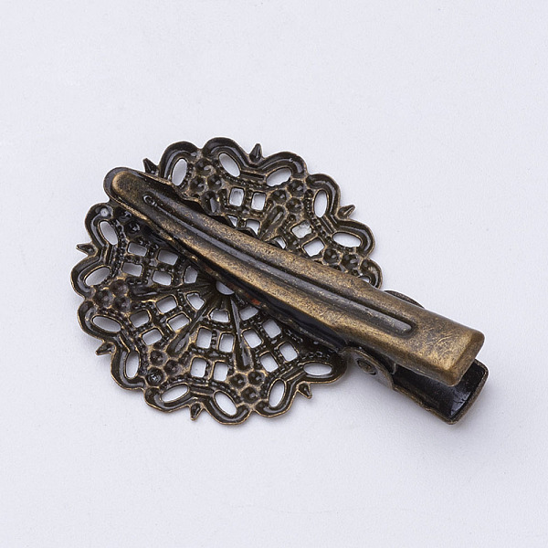 

PandaHall Iron Alligator Hair Clip Findings, with Brass Filigree Findings, Flower, Antique Bronze, Tray: 25mm, 35mm Brass