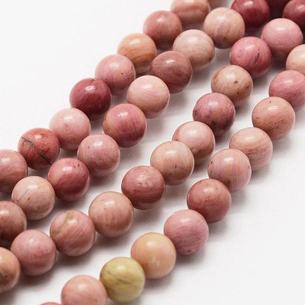 PandaHall Natural Rhodonite Beads Strands, Round, 8mm, Hole: 1mm, about 44pcs/strand, 15 inch~16 inch((38~40.5cm) Rhodonite Round
