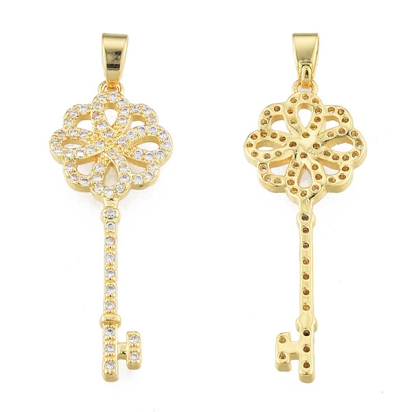 

PandaHall Brass Micro Pave Clear Cubic Zirconia Pendants, Nickel Free, Key, Real 18K Gold Plated, 33x12x2mm, Hole: 2.5x5mm Brass+Cubic...