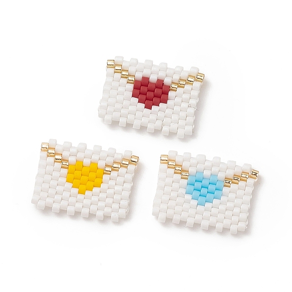 

PandaHall 3Pcs 3 Colors Handmade Japanese Seed Beads, Loom Pattern, Envelope, Mixed Color, 14x18x2mm, 1pc/color Glass Rectangle Multicolor