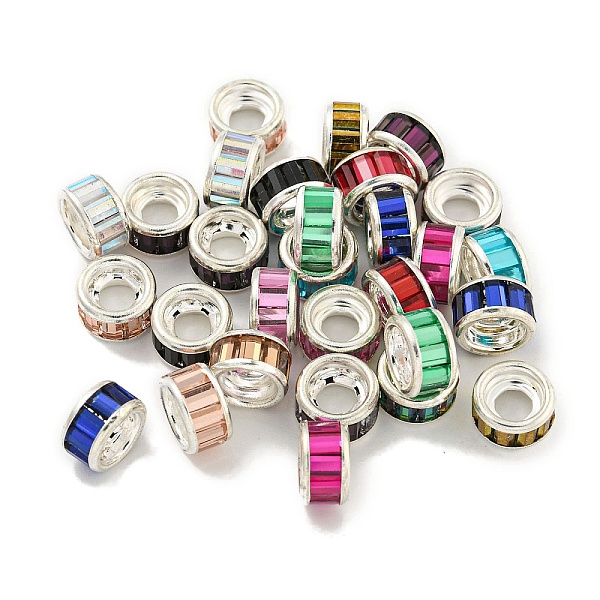 

PandaHall Brass European Beads, with Glass, Large Hole Beads, Long-Lasting Plated, Lead Free & Cadmium Free, Flat Round, Mixed Color, Silver..., Multicolor