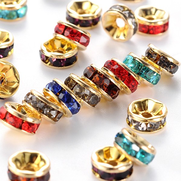 

PandaHall Brass Grade A Rhinestone Spacer Beads, Golden Plated, Rondelle, Nickel Free, Mixed Color, 7x3.2mm, Hole: 1.2mm Brass+Rhinestone..., Multicolor