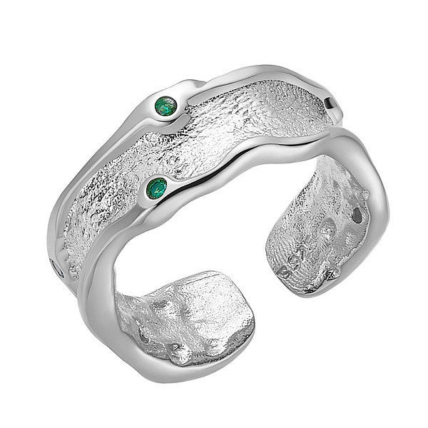 

PandaHall SHEGRACE Rhodium Plated 925 Sterling Silver Cuff Rings, Open Rings, with Grade AAA Cubic Zirconia, Textured, with 925 Stamp, Green...
