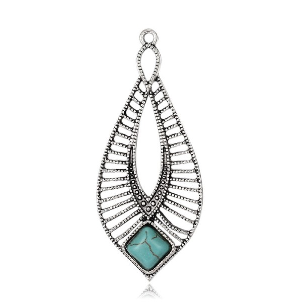 

PandaHall Teardrop Antique Silver Plated Alloy Synthetic Turquoise Big Pendants, Dyed, Sky Blue, 61x26x6mm, Hole: 2mm Synthetic Turquoise..., Green