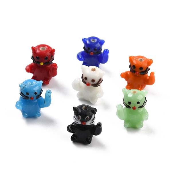 

PandaHall Handmade Lampwork Beads, Fortune Cat, Mixed Color, 17~21x14~17x15~17mm, Hole: 1.8~2.4mm Lampwork Cat Shape Multicolor
