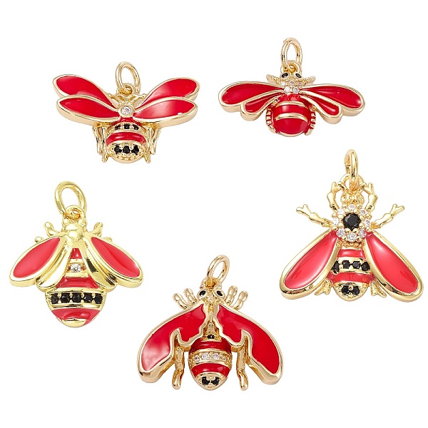 

PandaHall 5Pcs 5 Style Brass Micro Pave Cubic Zirconia Pendants, with Enamel, Real 18K Gold Plated, Long-Lasting Plated, Bug, Mixed Color..., Multicolor