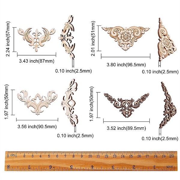 

PandaHall 20Pcs 4 Styles Flower Patterns Hollow out Unfinished Wood Pieces, for DIY Craft Decorative Corner, Navajo White...