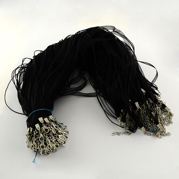 

PandaHall Multi-strand Necklace Cord for Jewelry Making, with 4 Loops Waxed Cord, Organza Ribbons, Zinc Alloy Lobster Claw Clasps and Iron..., Black