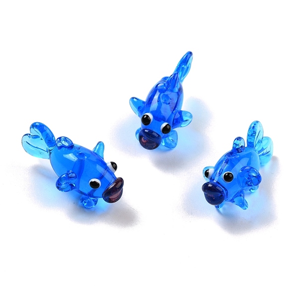 

PandaHall Handmade Lampwork Beads, Goldfish, Blue, 28x15.5x16mm, Hole: 1.7mm Lampwork Fish Blue