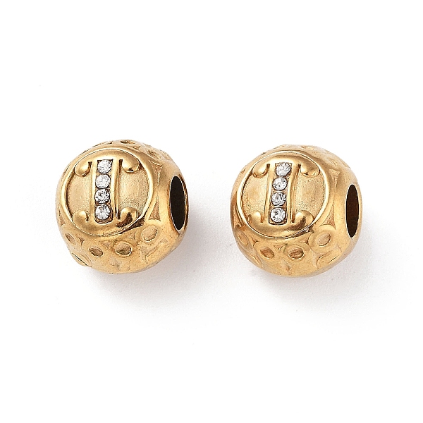 

PandaHall 304 Stainless Steel Rhinestone European Beads, Round Large Hole Beads, Real 18K Gold Plated, Round with Letter, Letter I, 11x10mm..., Clear