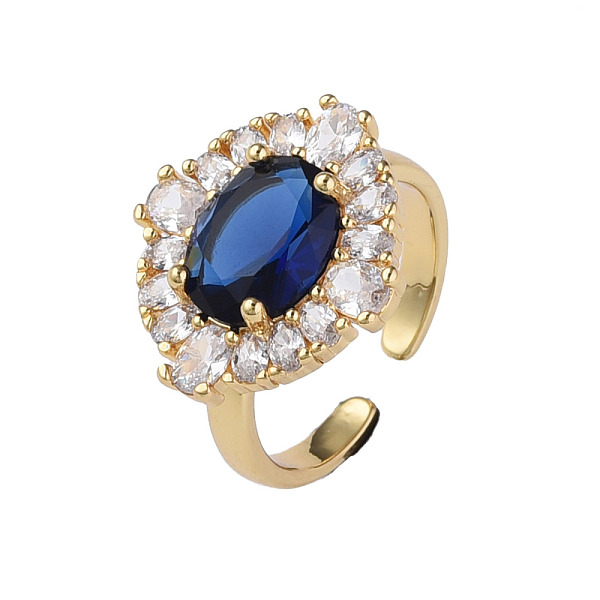 

PandaHall Cubic Zirconia Oval Open Cuff Ring, Real 18K Gold Plated Brass Jewelry for Women, Nickel Free, Dark Blue, US Size 6 1/4(16.7mm)...