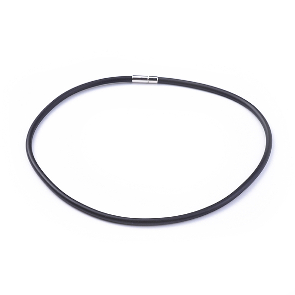 

PandaHall 4mm Black Rubber Necklace Jewelry Making, with Platinum Color Brass Box Clasps, Size: necklace: about 18.11 inch long, 135mm inner...