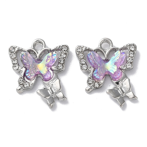 

PandaHall Alloy Resin Pendants, Lead Free & Cadmium Free, Butterfly Charms with Crystal Rhinestone, Lilac, Platinum, 21x17x4.5mm, Hole: 2mm..., Purple