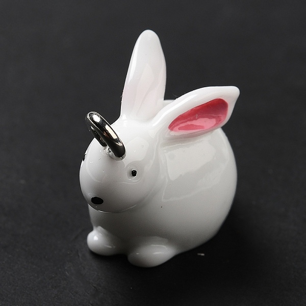 

PandaHall Opaque Resin Pendants, Rabbit Charm, with Platinum Tone Iron Loops, White, 18x12x21.5mm, Hole: 2.5mm Iron+Resin Rabbit White