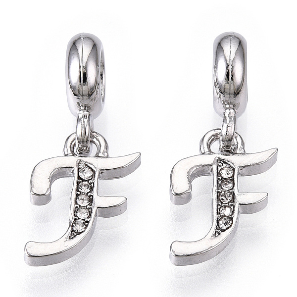 

PandaHall Platinum Rack Plating Alloy Rhinestone European Dangle Charms, Large Hole Pendants, Letter, Cadmium Free & Lead Free, Letter.F...