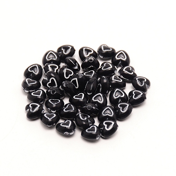 

PandaHall Transparent Acrylic Beads, with Enamel, Heart, Black, 6.5x6.5x4.5mm, Hole: 1mm, 100pcs/bag Acrylic Heart Black