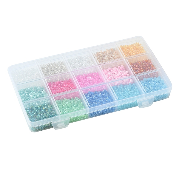 

PandaHall 180G 15 Colors Glass Seed Beads, Ceylon, Round, Mixed Color, 3~4x2~3mm, Hole: 1mm, 12G/color Glass Multicolor