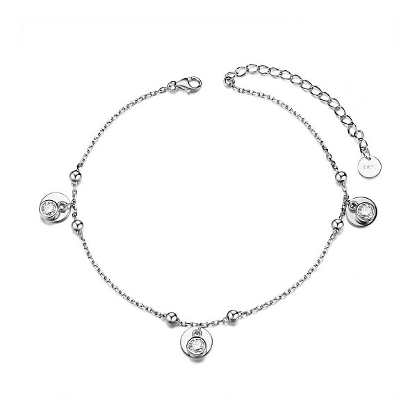 

PandaHall SHEGRACE Rhodium Plated 925 Sterling Silver Anklet, with Grade AAA Cubic Zirconia, Flat Round Charms, with S925 Stamp, Platinum...