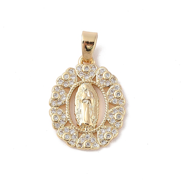 

PandaHall Brass Cubic Zirconia Pendants, Long-Lasting Plated, Oval with Holy Virgin Charms, Golden, 21x16.5x2mm, Hole: 5x3mm Brass+Cubic..., Clear