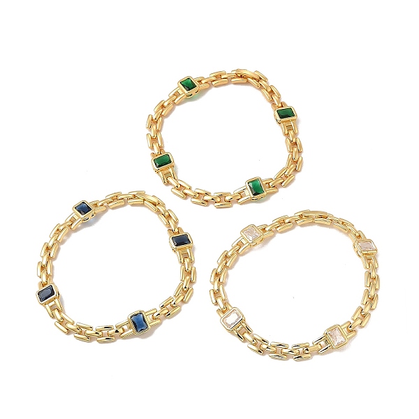 

PandaHall Glass Rectangle Link Chain Bracelet with Panther Chains, Real 18K Gold Plated Brass Jewelry for Women, Cadmium Free & Lead Free..., Multicolor