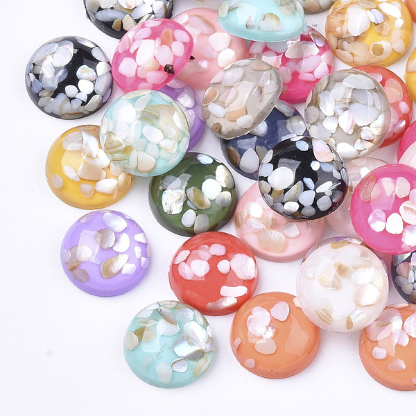 

PandaHall Translucent Resin Cabochons, with Shell Chips inside, Dome/Half Round, Mixed Color, 12x5mm Resin Half Round Multicolor