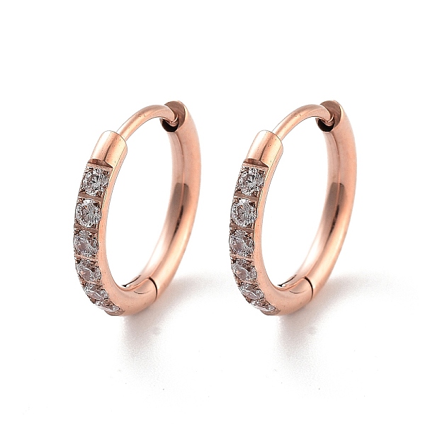 

PandaHall Ion Plating(IP) 316 Surgical Stainless Steel Pave Clear Cubic Zirconia Hoop Earrings Women, Rose Gold, 14x2mm 316 Surgical...