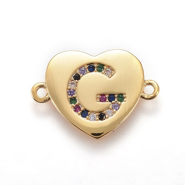 

PandaHall Brass Micro Pave Cubic Zirconia Links, Heart with Letter, Colorful, Golden, Letter.G, 14~14.5x19.5~20x1.5mm, Hole: 1.5mm...